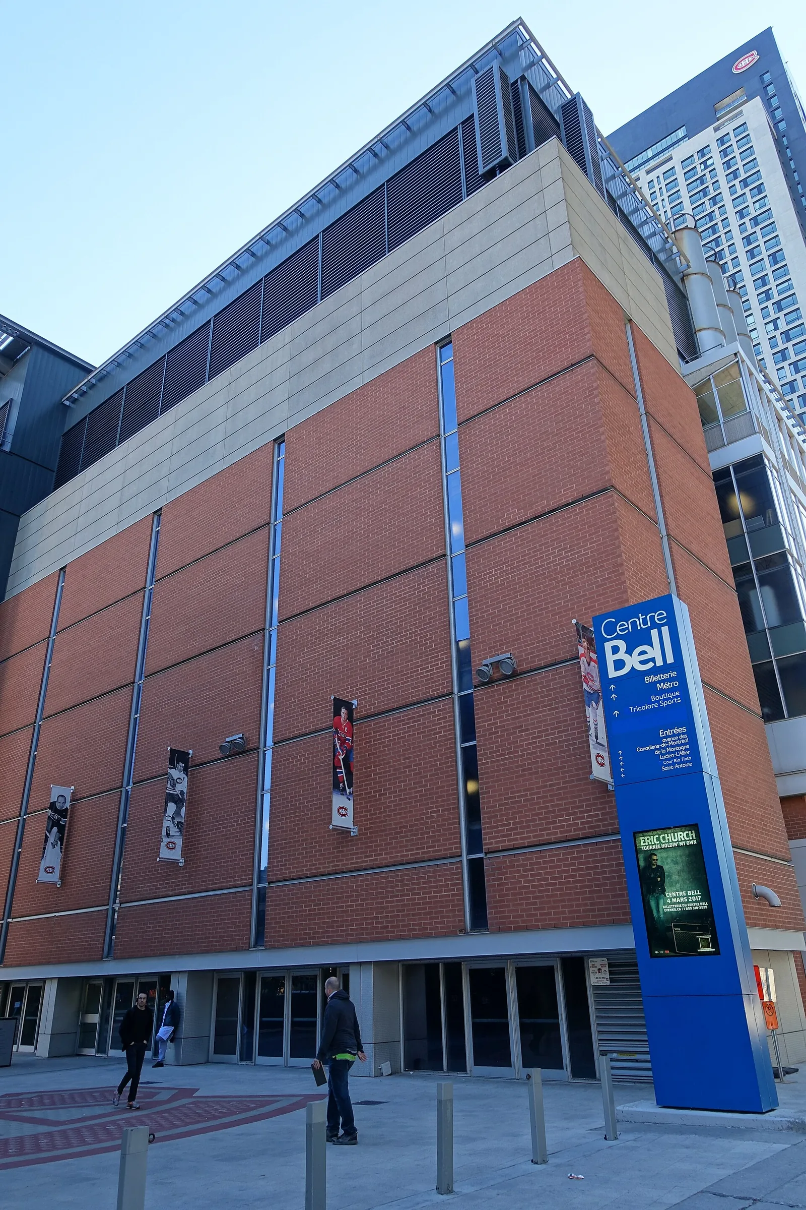 Brick and glass exterior of the Bell Centre in downtown Montreal, home of the Canadiens