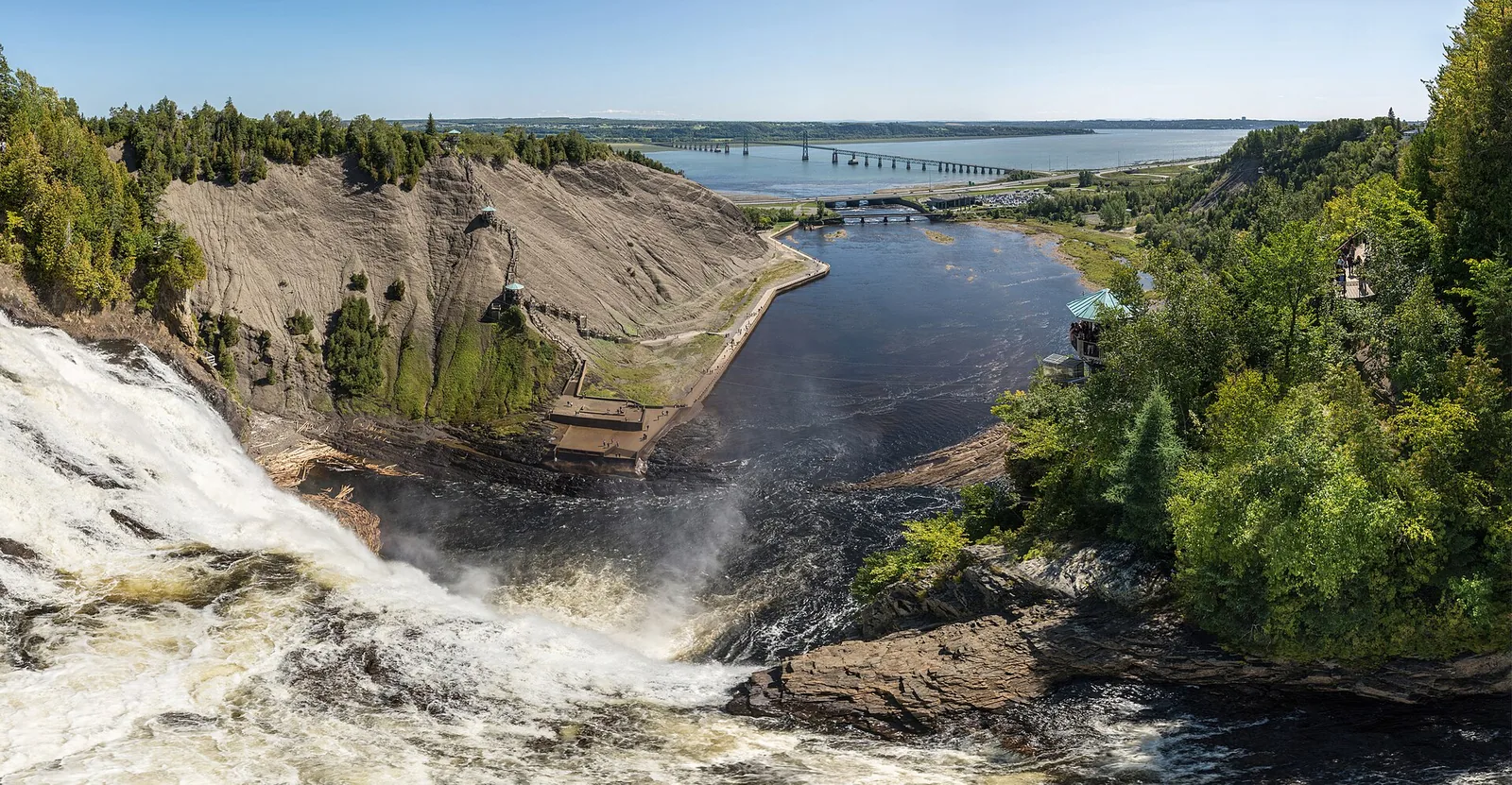 Montmorency Falls plunging into the river gorge near Quebec City on a summer day