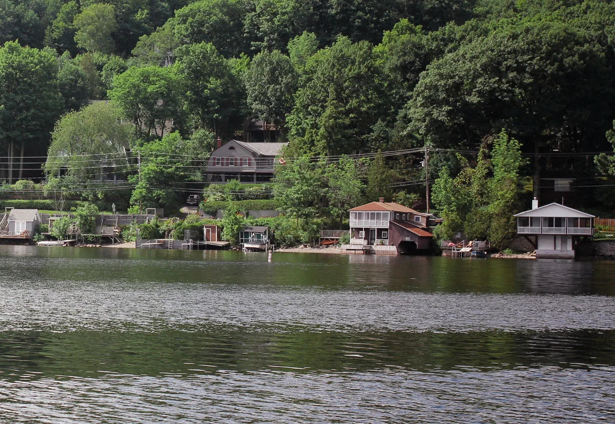Houses and boathouses along the shore of Lake Massawippi at North Hatley