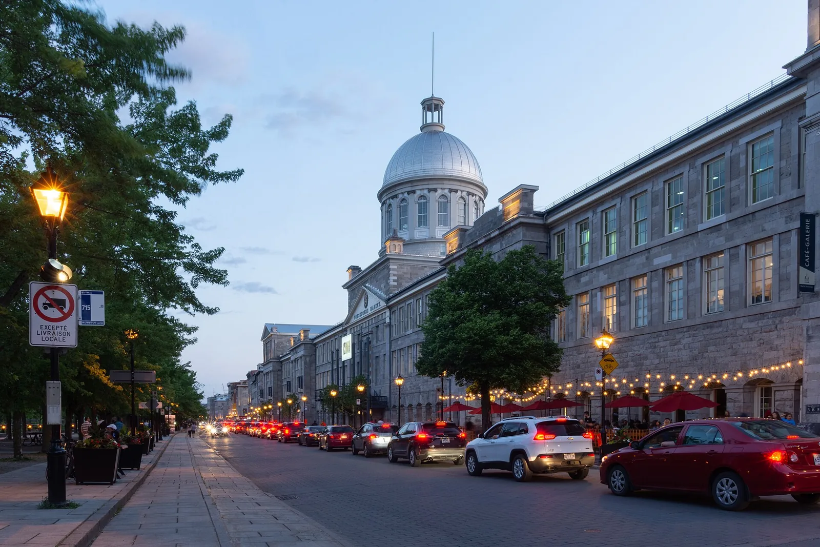 The silver dome of Marché Bonsecours above rue Saint-Paul in Old Montreal