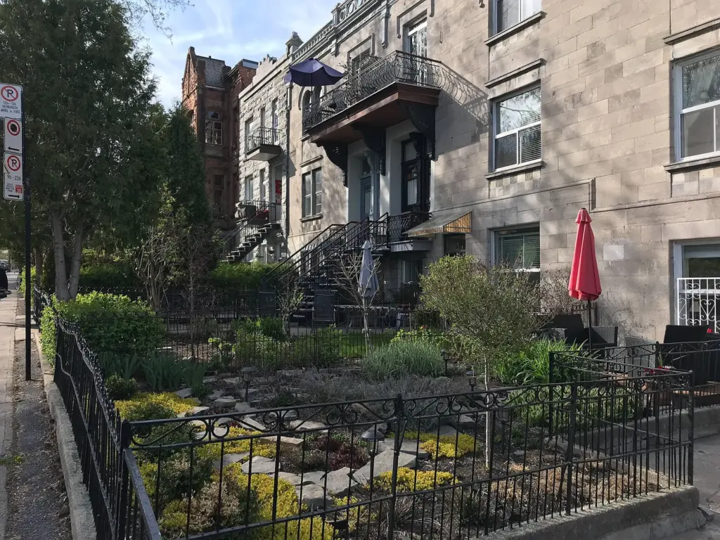 Greystone houses with outdoor staircases on avenue de l'Esplanade in Montreal