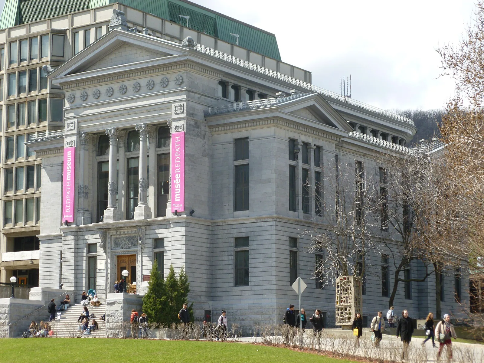 The classical stone facade of the Redpath Museum on the McGill University campus